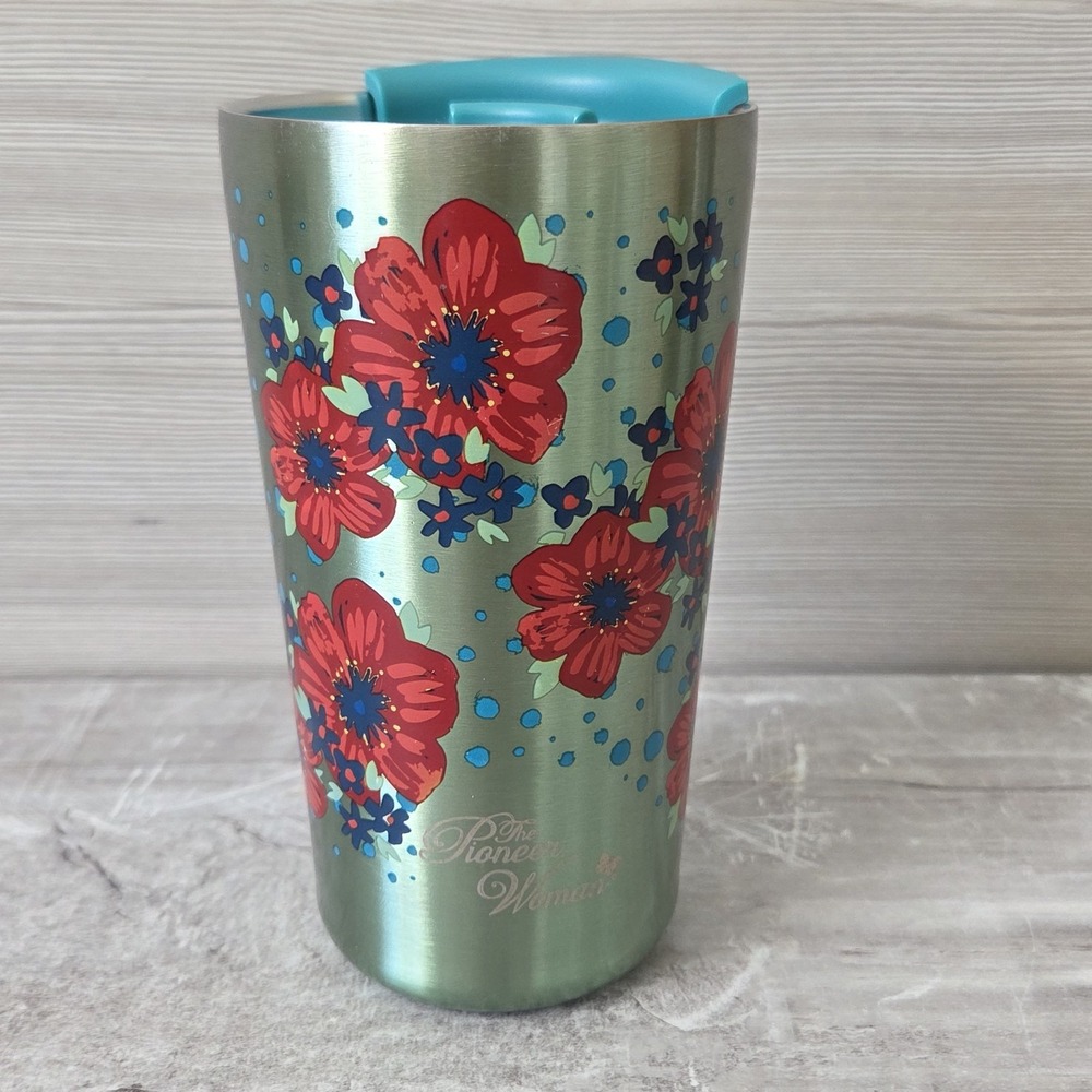 Pioneer Woman Green Vintage Floral‎ Stainless Steel Insulated Coffee Mug Tumbler